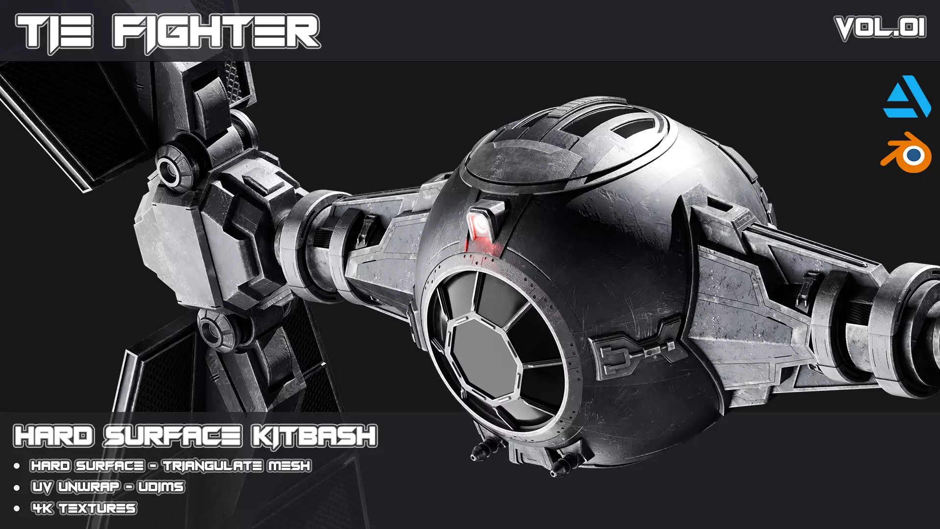 Tie Fighter - Hard surface Kitbash 3D model