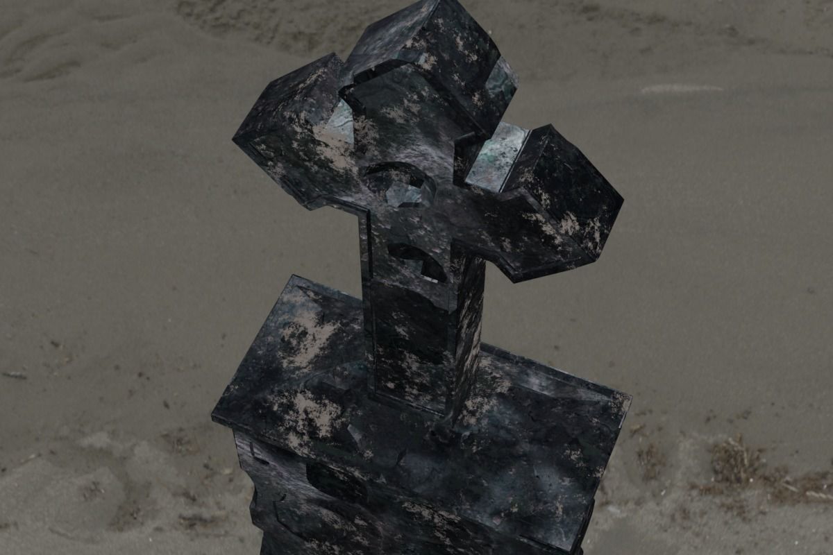 Cross GraveStone  blender Low-poly 3D model_3
