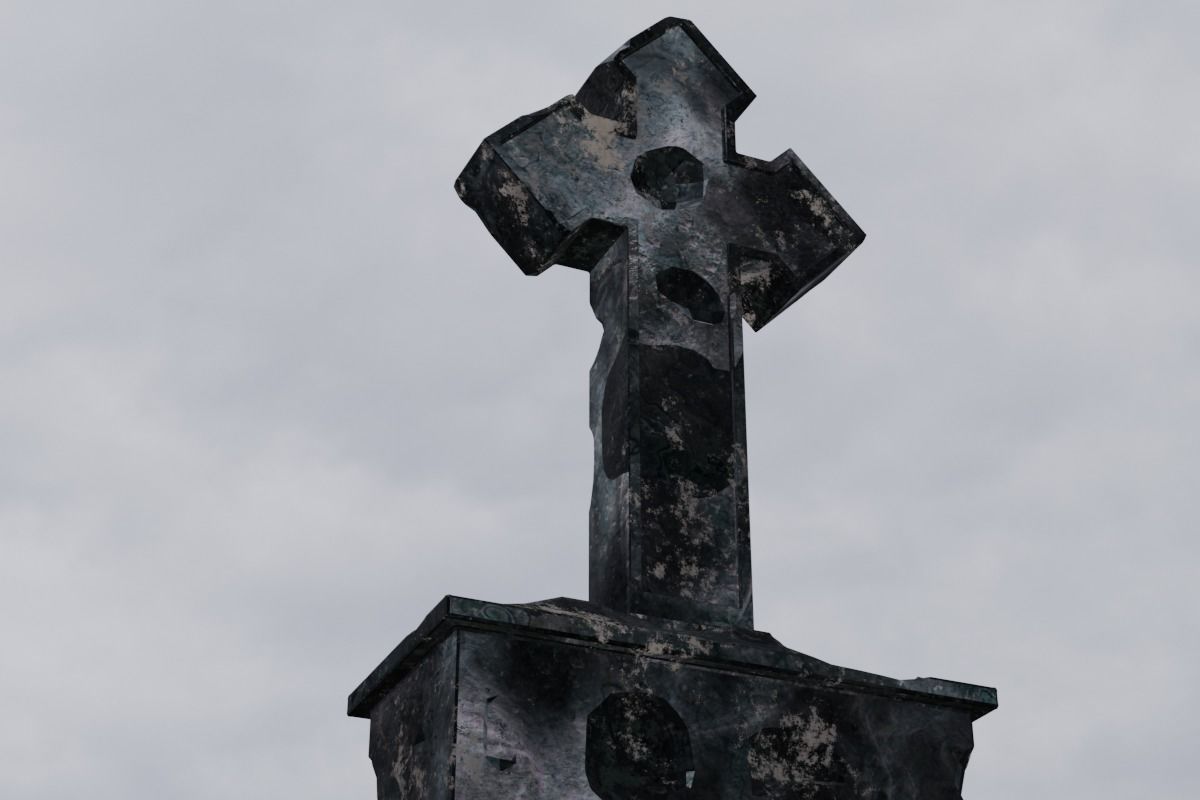 Cross GraveStone  blender Low-poly 3D model_2