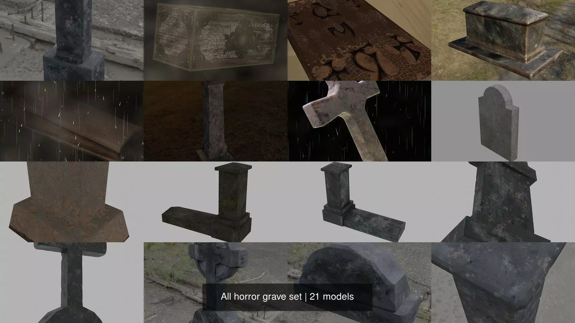 All horror grave set 3D Model Collection_1