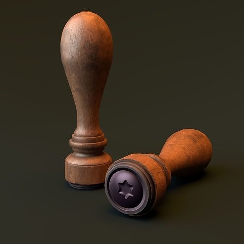 Wooden rubber stamp Low-poly 3D model