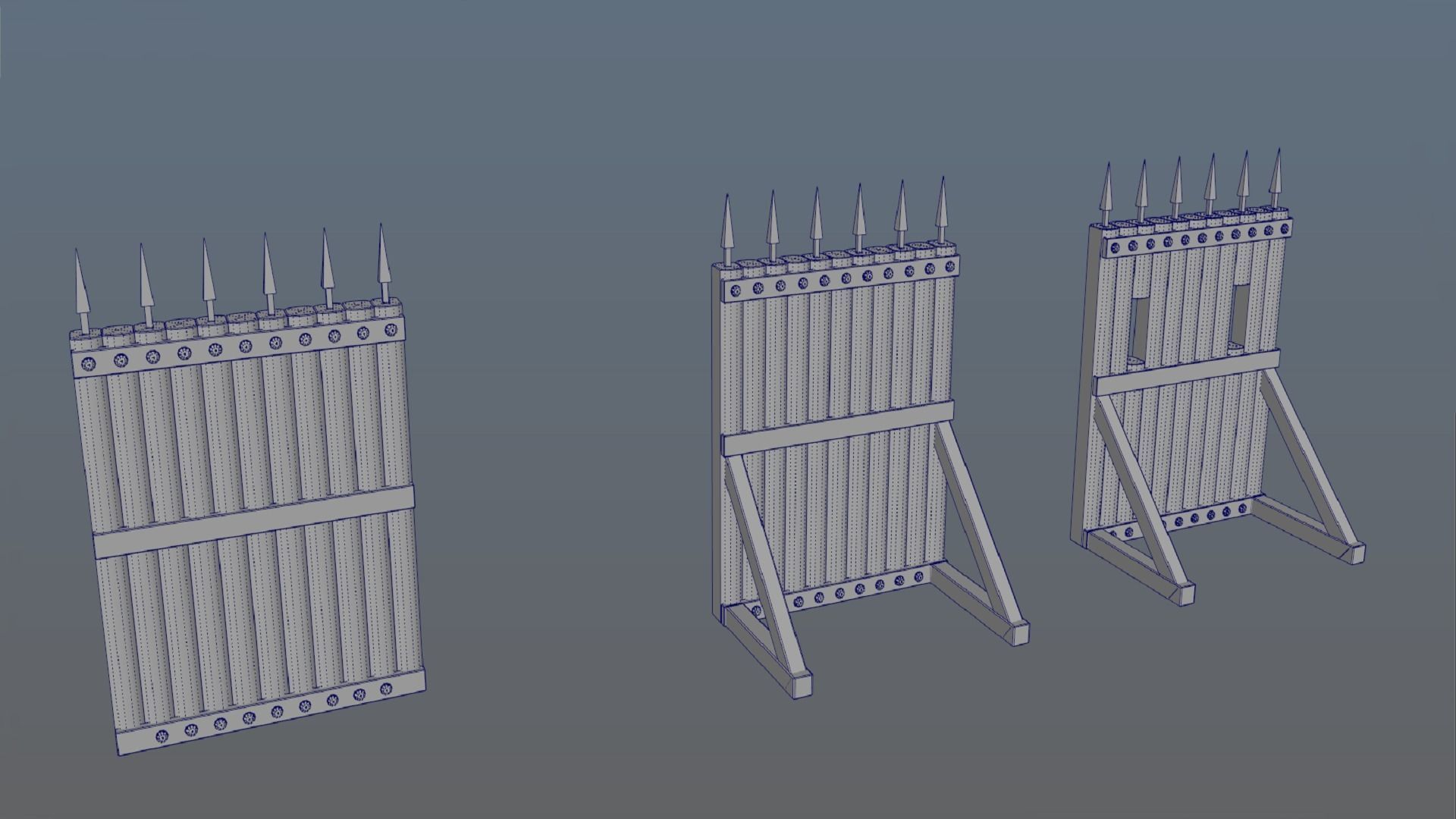 Fence wooden fencing for defense PBR low-poly game ready Low-poly 3D model_10