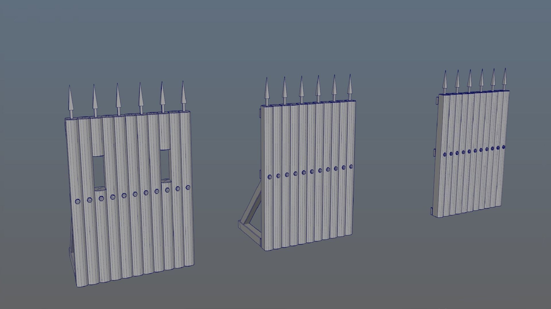 Fence wooden fencing for defense PBR low-poly game ready Low-poly 3D model_11