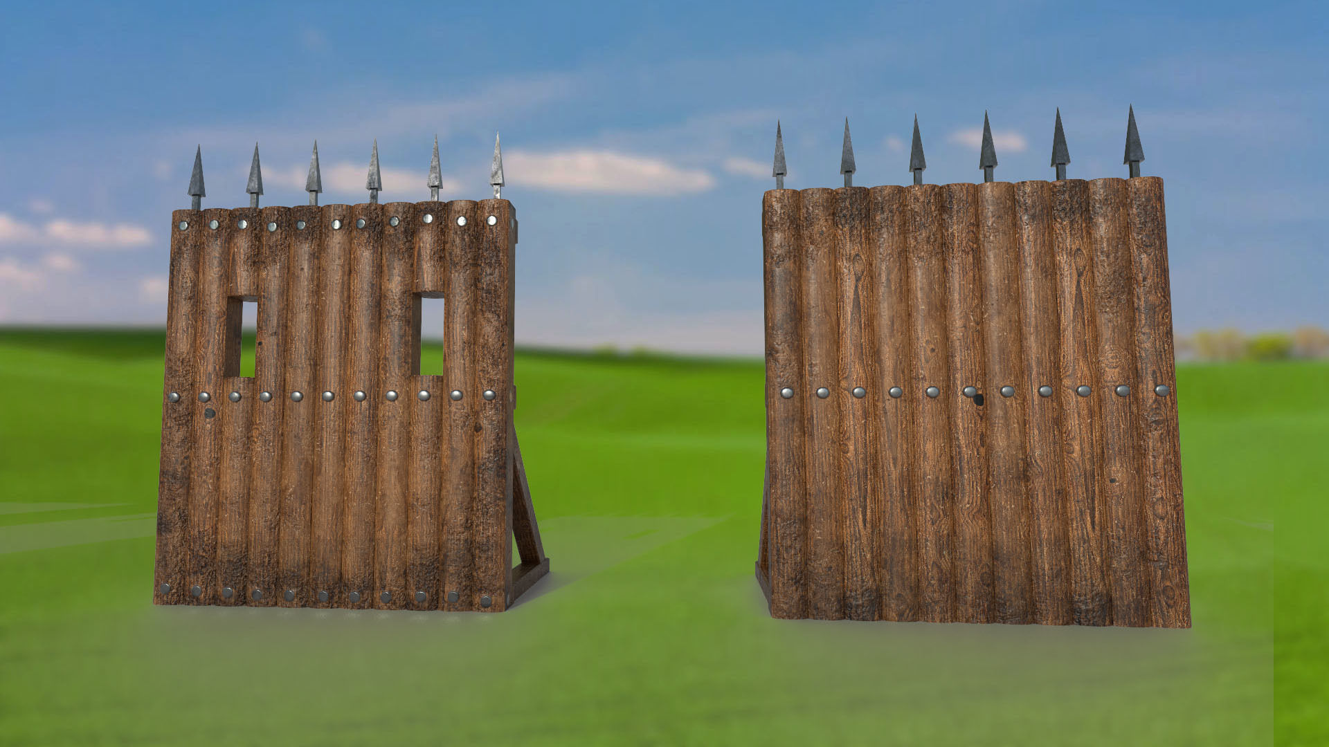 Fence wooden fencing for defense PBR low-poly game ready Low-poly 3D model_1