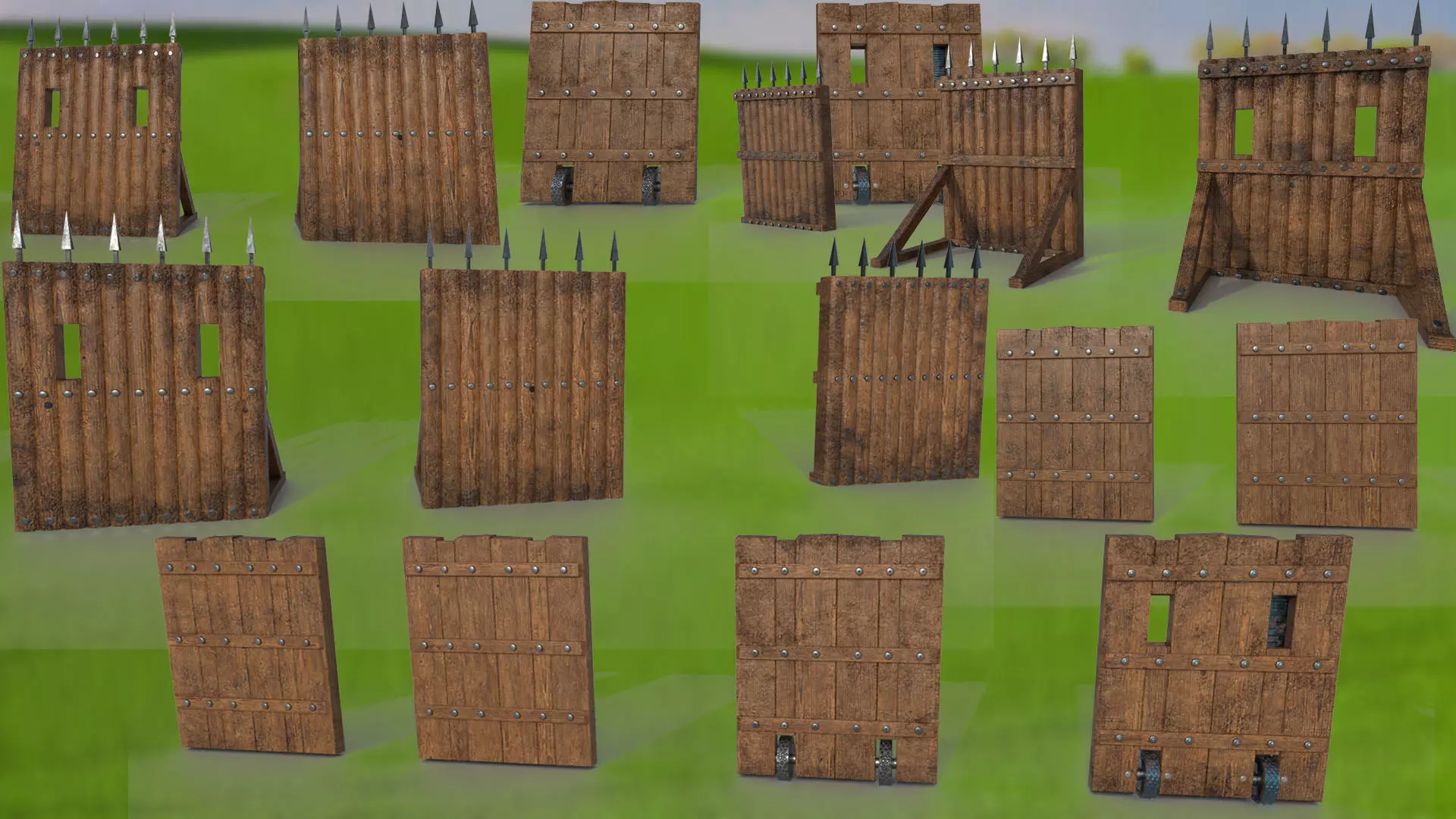 Fence wooden fencing for defense PBR low-poly game ready Low-poly 3D model_0