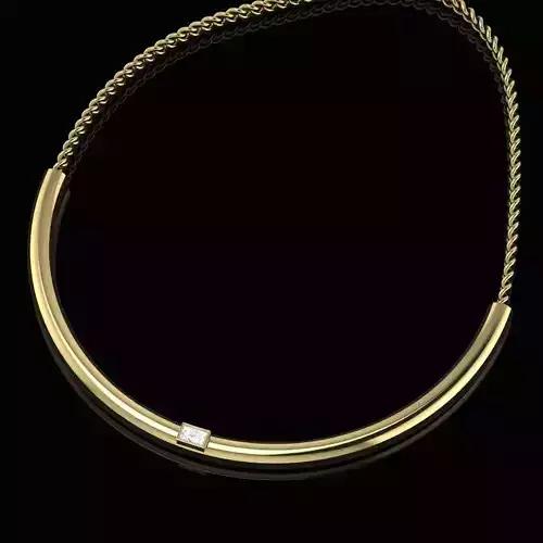 Choker Necklace with Emerald Cut Stone 3D print model