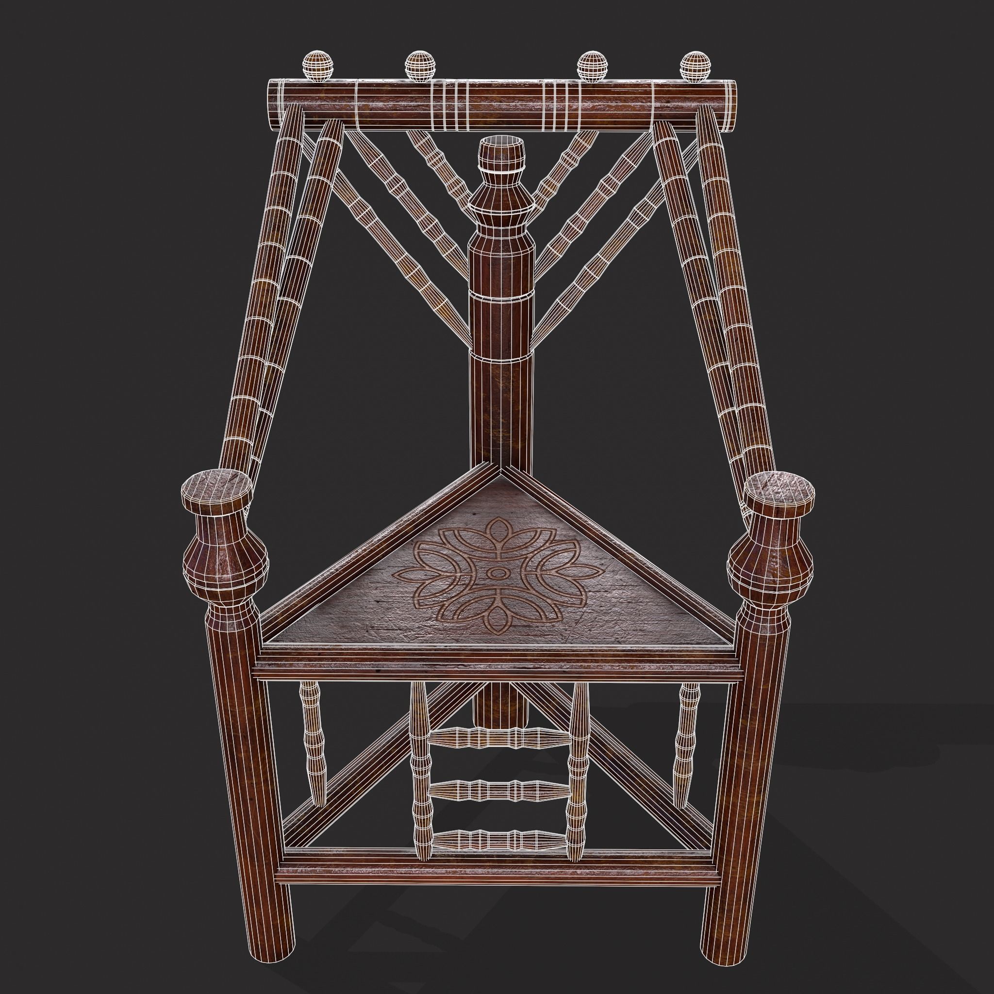 High End Medieval Chair Low-poly 3D model_4