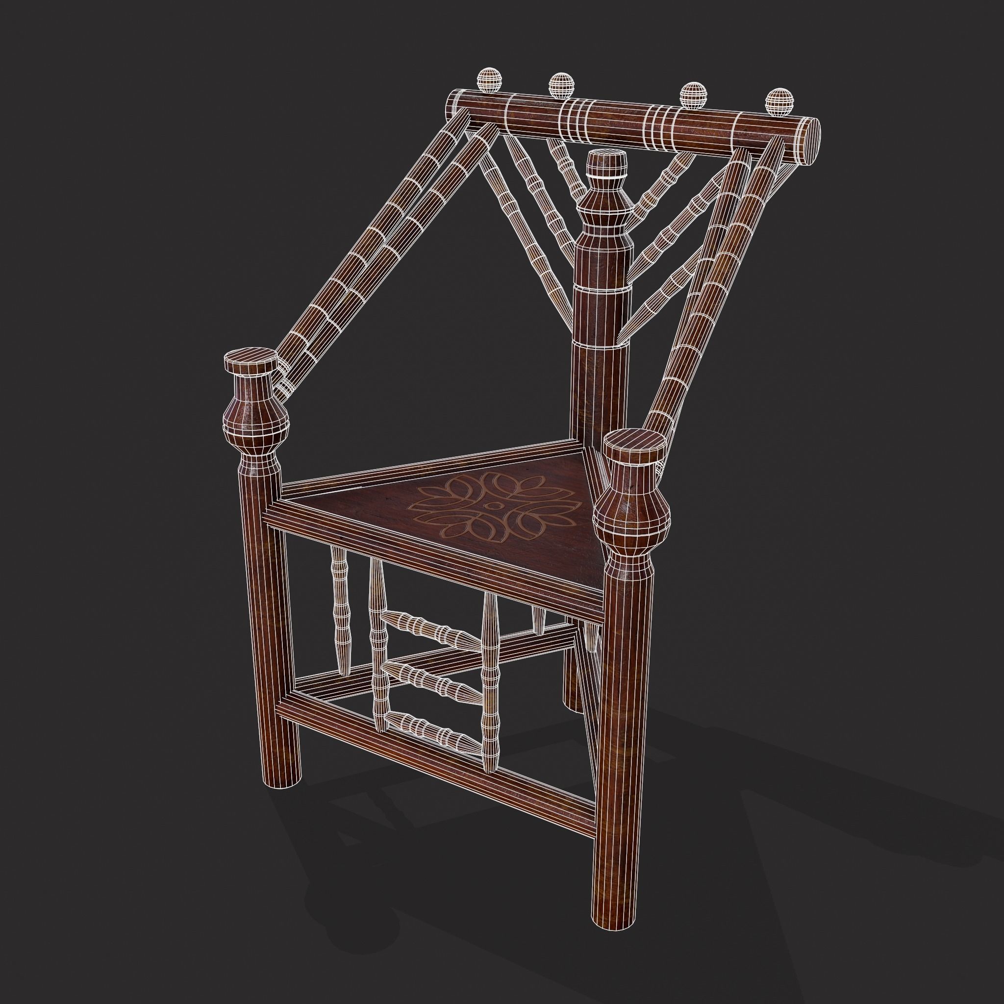 High End Medieval Chair Low-poly 3D model_2