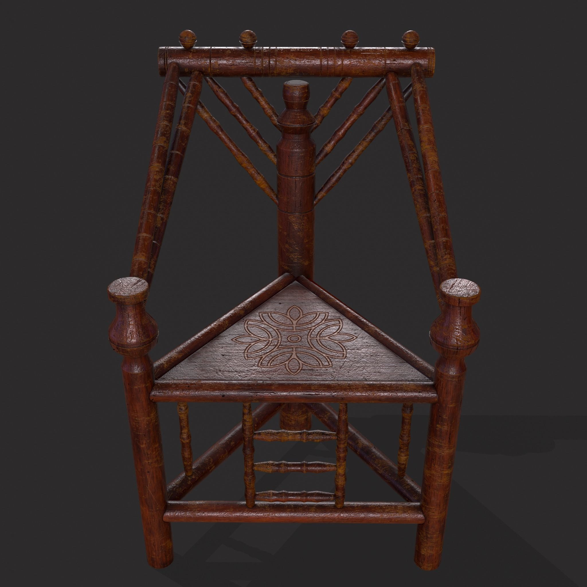 High End Medieval Chair Low-poly 3D model_3