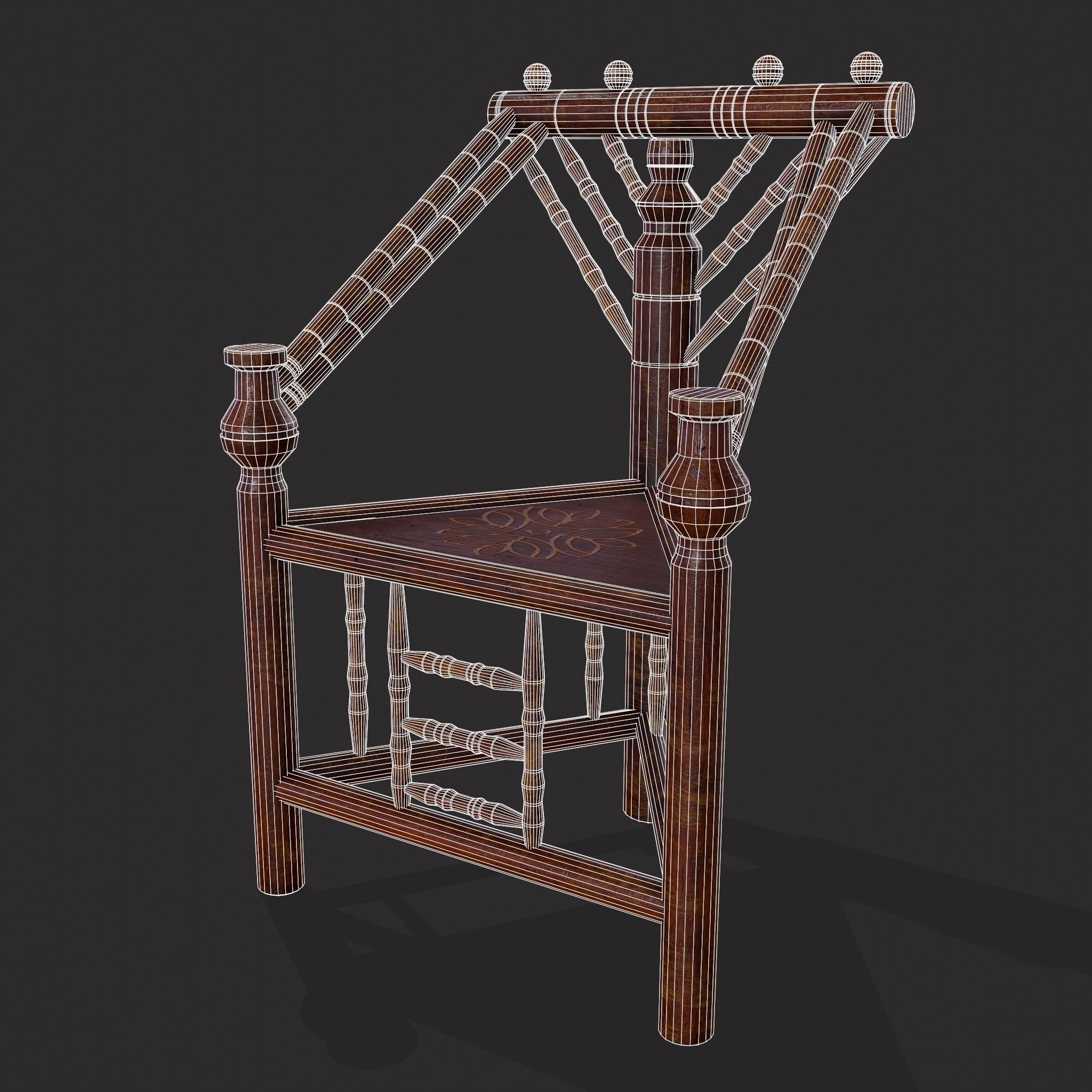 High End Medieval Chair Low-poly 3D model_22