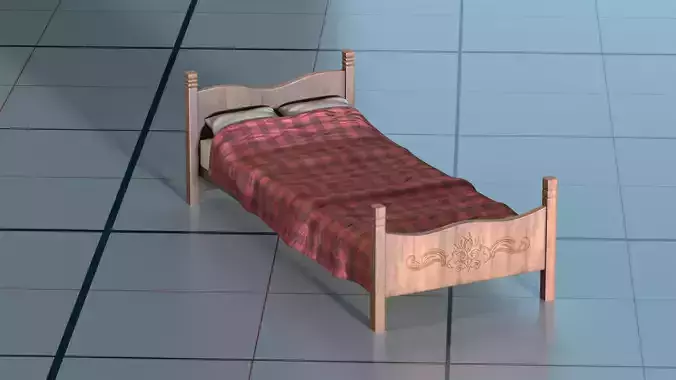 Bed 3D model PBR wooden