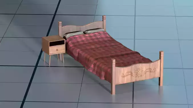 Bed and Nightstand 3D models PBR