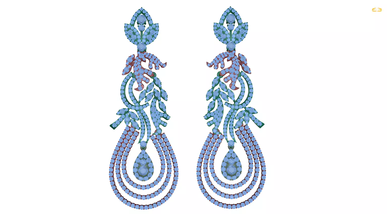 earring peacock earrings diamonds 3D print model_0