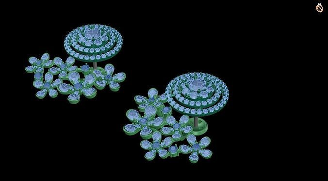 earring emerald and diamond earrings 3D print model