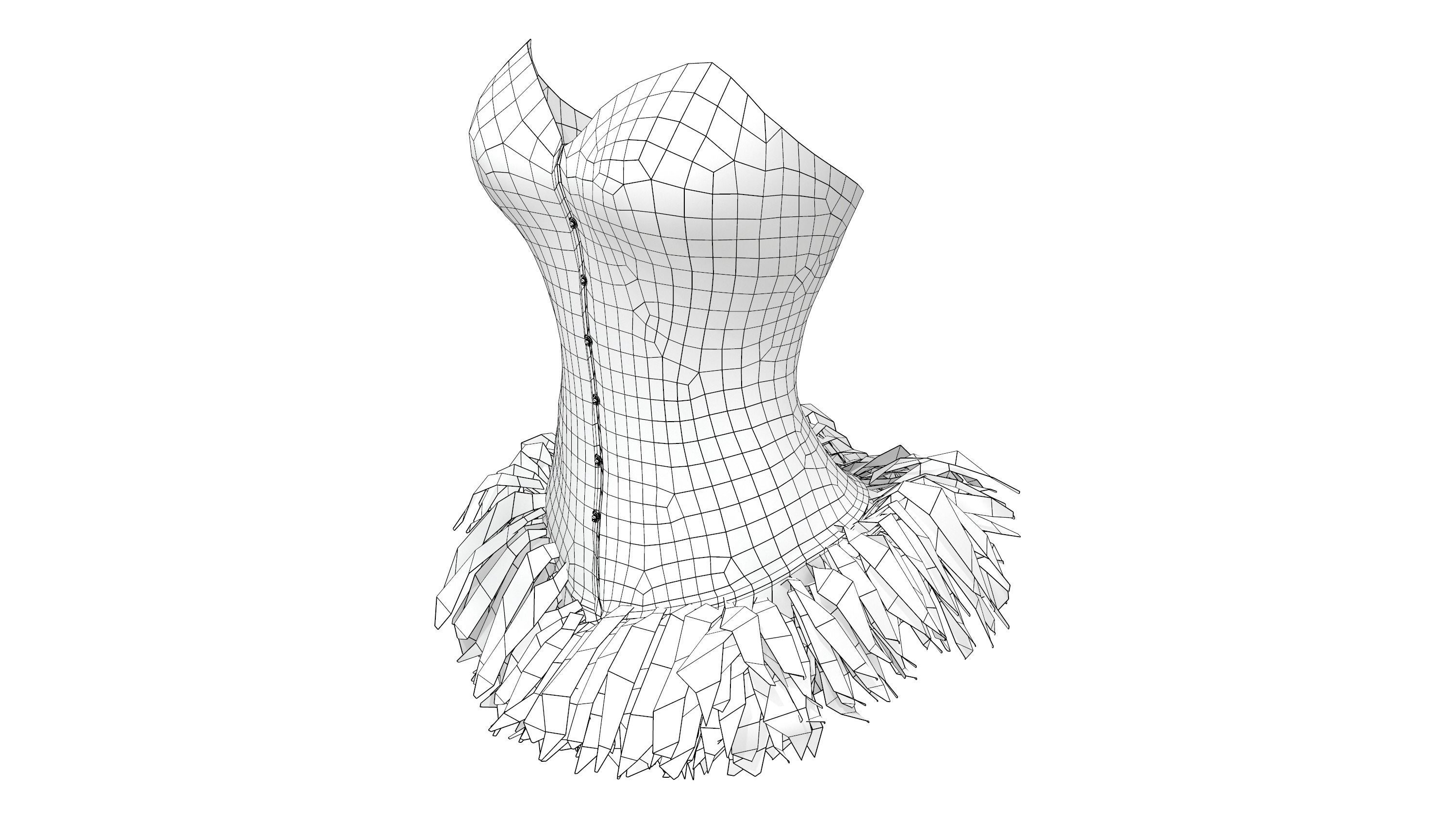 Corset with Feather Skirt Low-poly 3D model_7