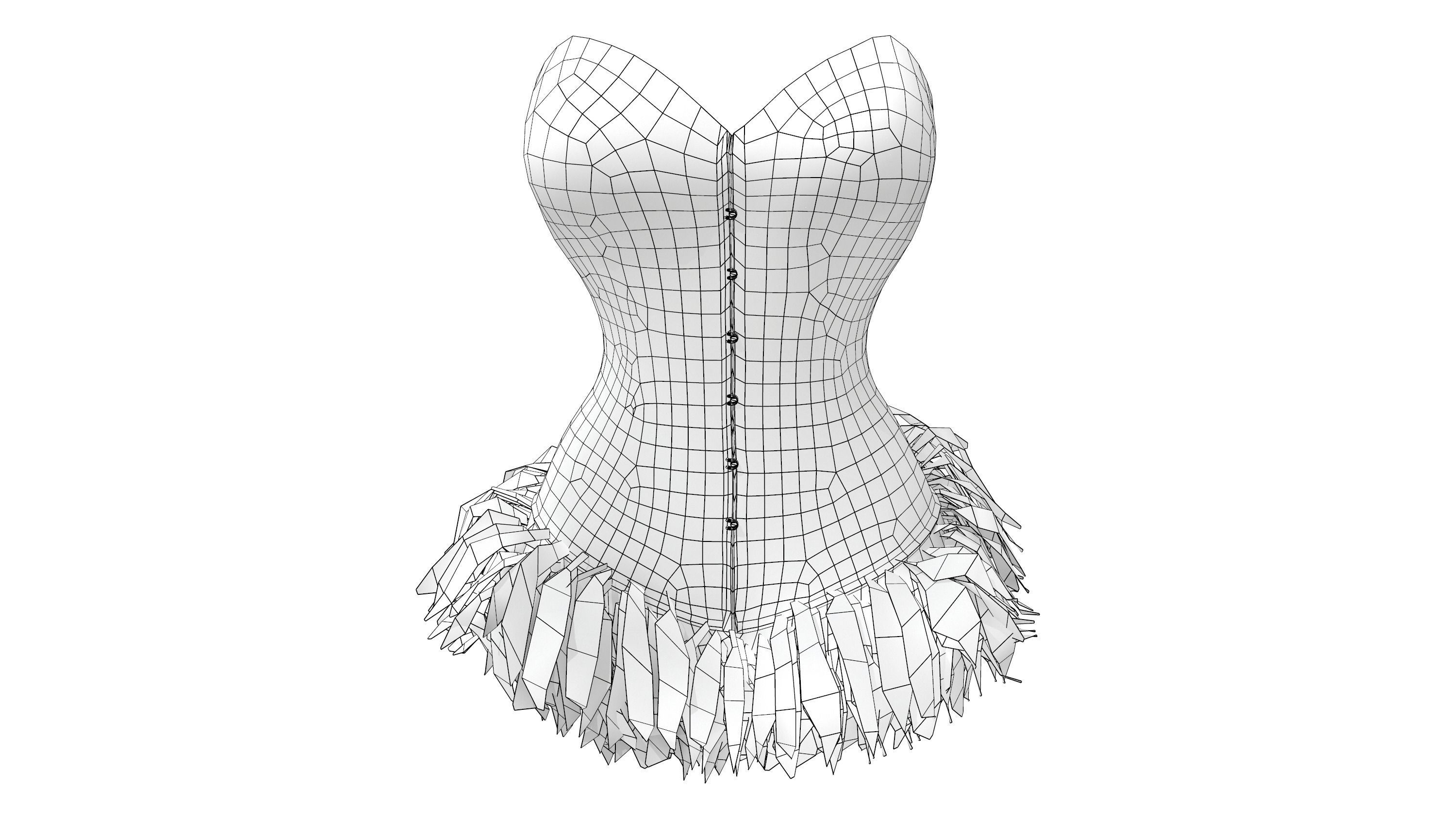 Corset with Feather Skirt Low-poly 3D model_6