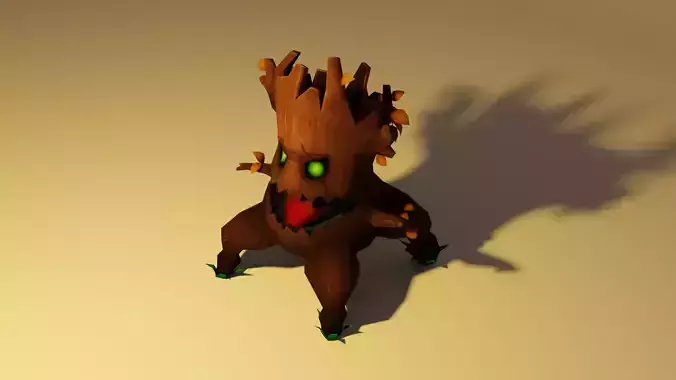 Tree monster low poly model render in blender