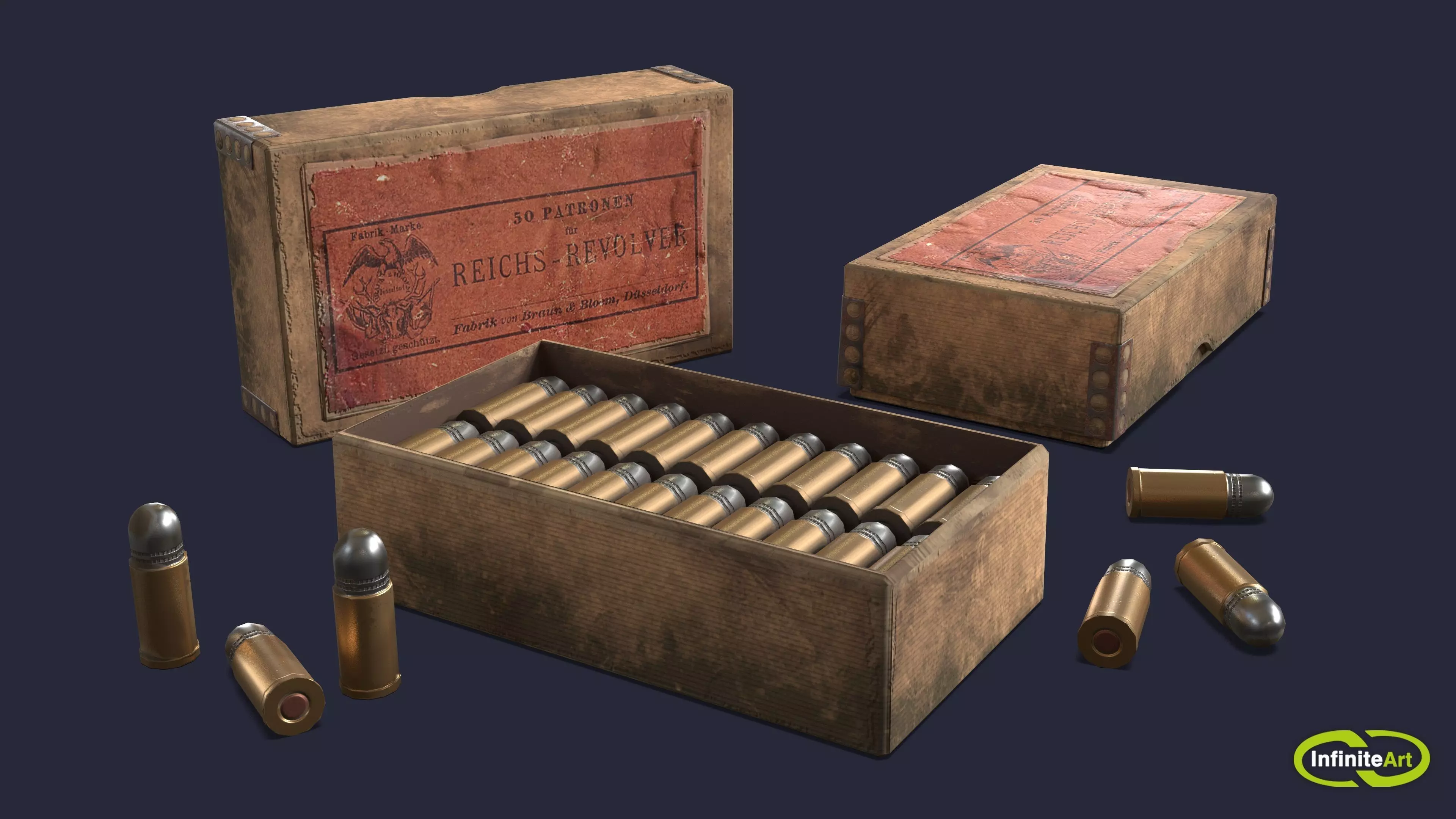 Revolver cartridges Low-poly 3D model_0