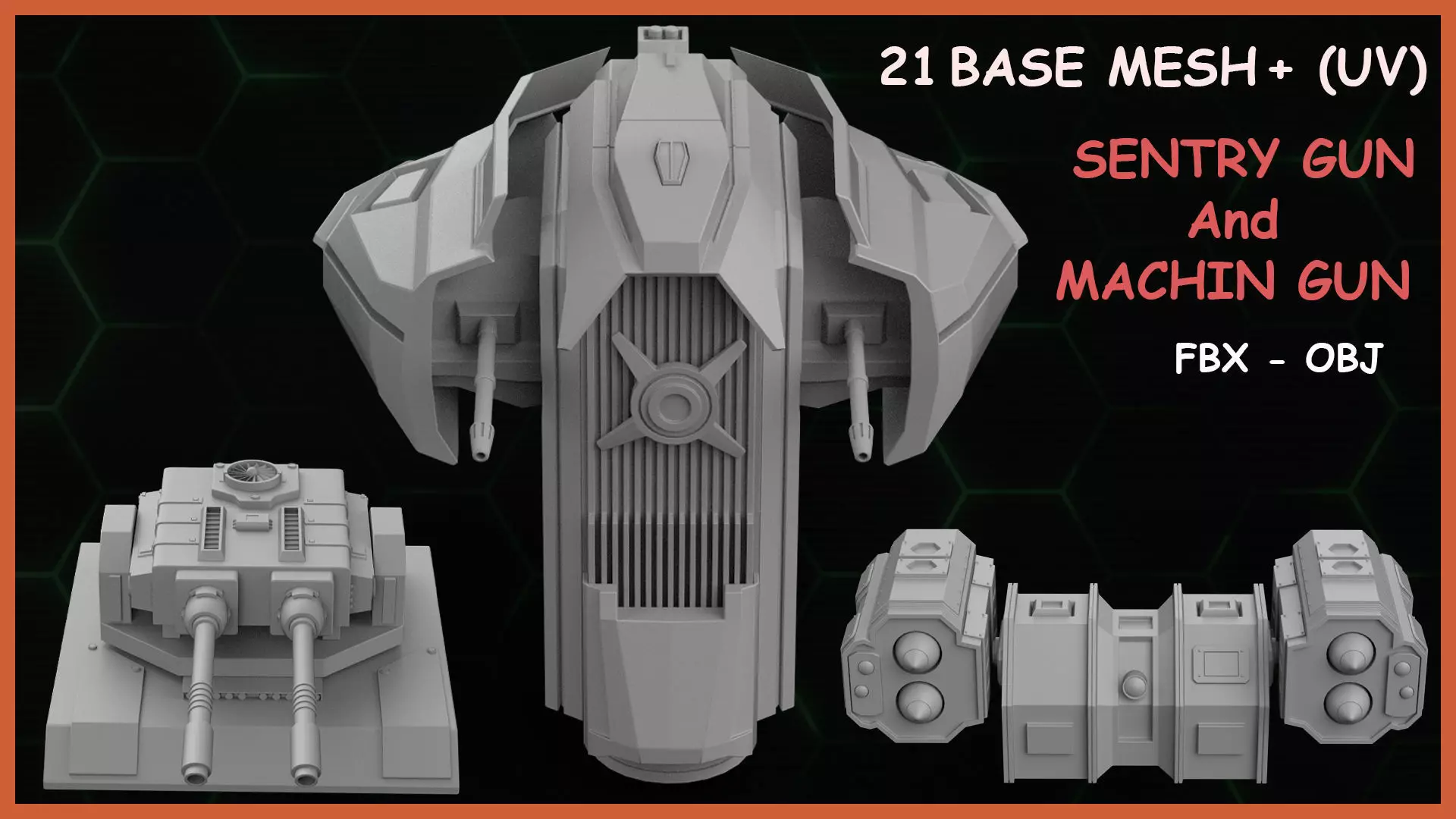 Fred BaseMeshes SentryGuns MachinGuns Vol 1 Low-poly 3D model_0