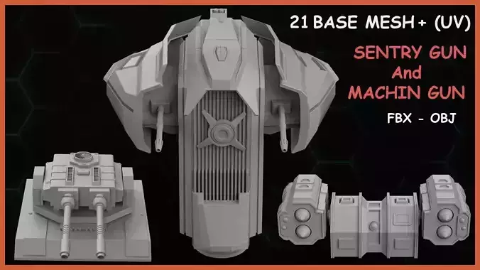 Fred BaseMeshes SentryGuns MachinGuns Vol 1 Low-poly 3D model
