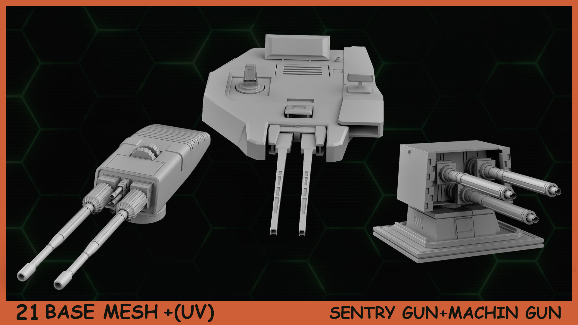 Fred BaseMeshes SentryGuns MachinGuns Vol 1 Low-poly 3D model_4