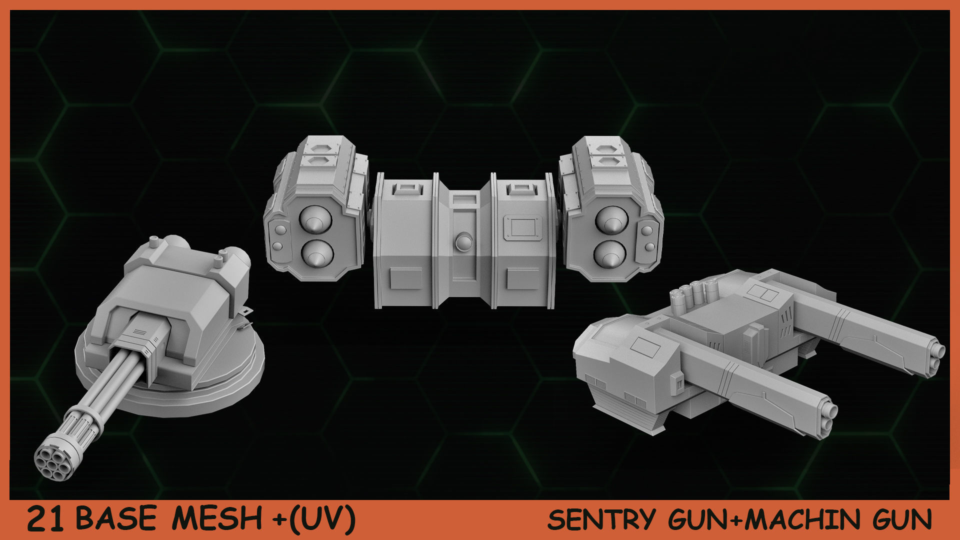 Fred BaseMeshes SentryGuns MachinGuns Vol 1 Low-poly 3D model_5