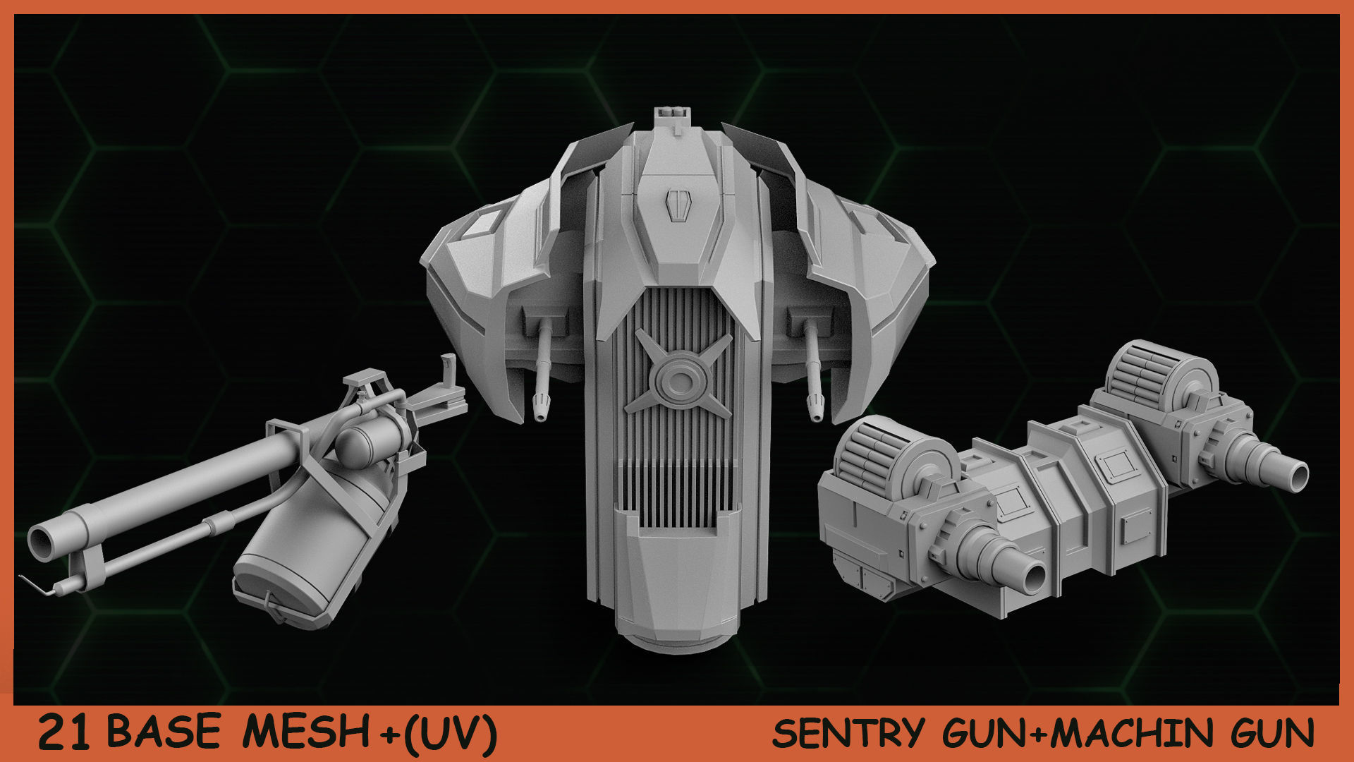 Fred BaseMeshes SentryGuns MachinGuns Vol 1 Low-poly 3D model_2