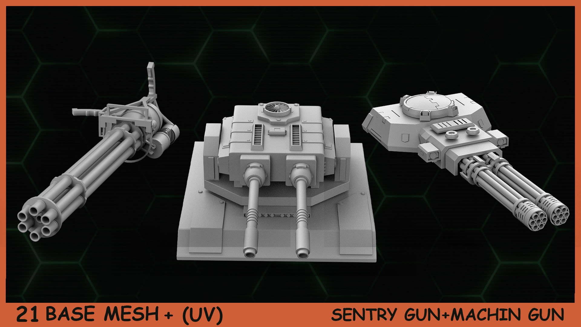 Fred BaseMeshes SentryGuns MachinGuns Vol 1 Low-poly 3D model_1