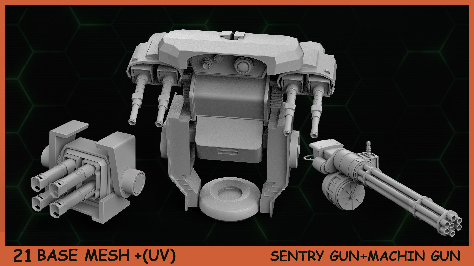Fred BaseMeshes SentryGuns MachinGuns Vol 1 Low-poly 3D model_3