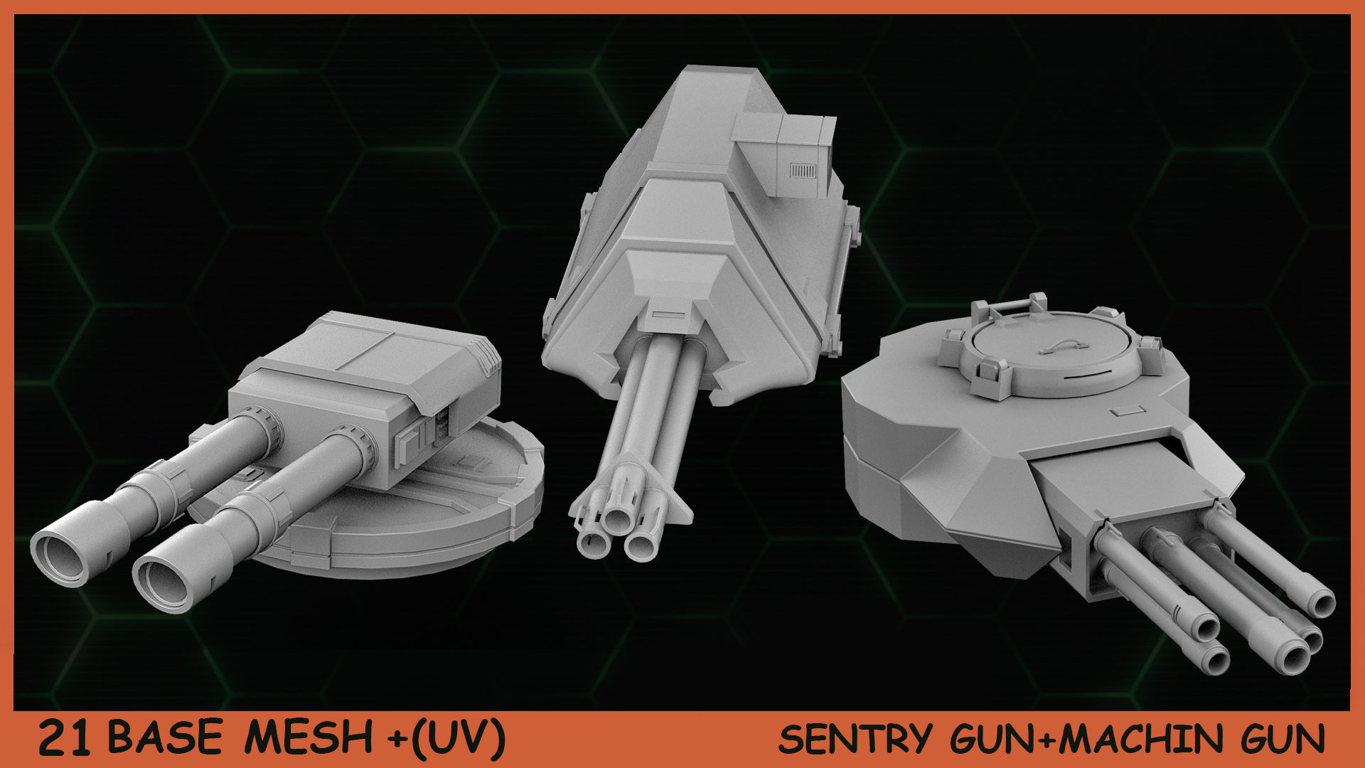 Fred BaseMeshes SentryGuns MachinGuns Vol 1 Low-poly 3D model_7