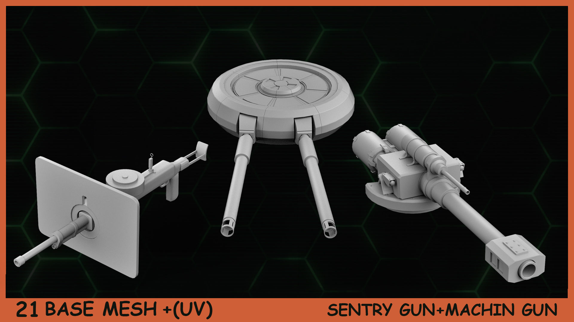Fred BaseMeshes SentryGuns MachinGuns Vol 1 Low-poly 3D model_6