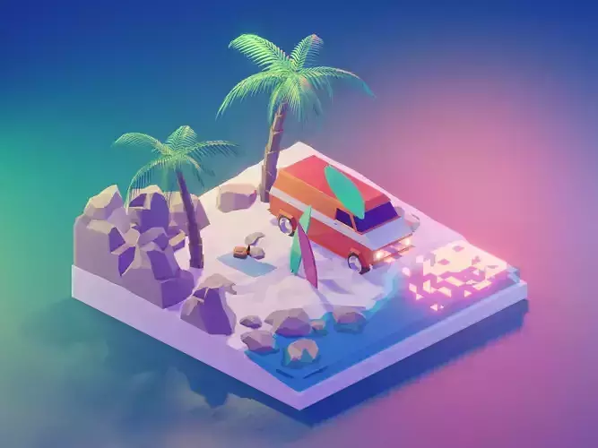 beach low poly model render in blender