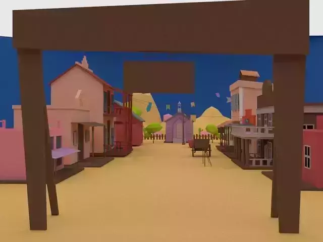 low poly city town in desert