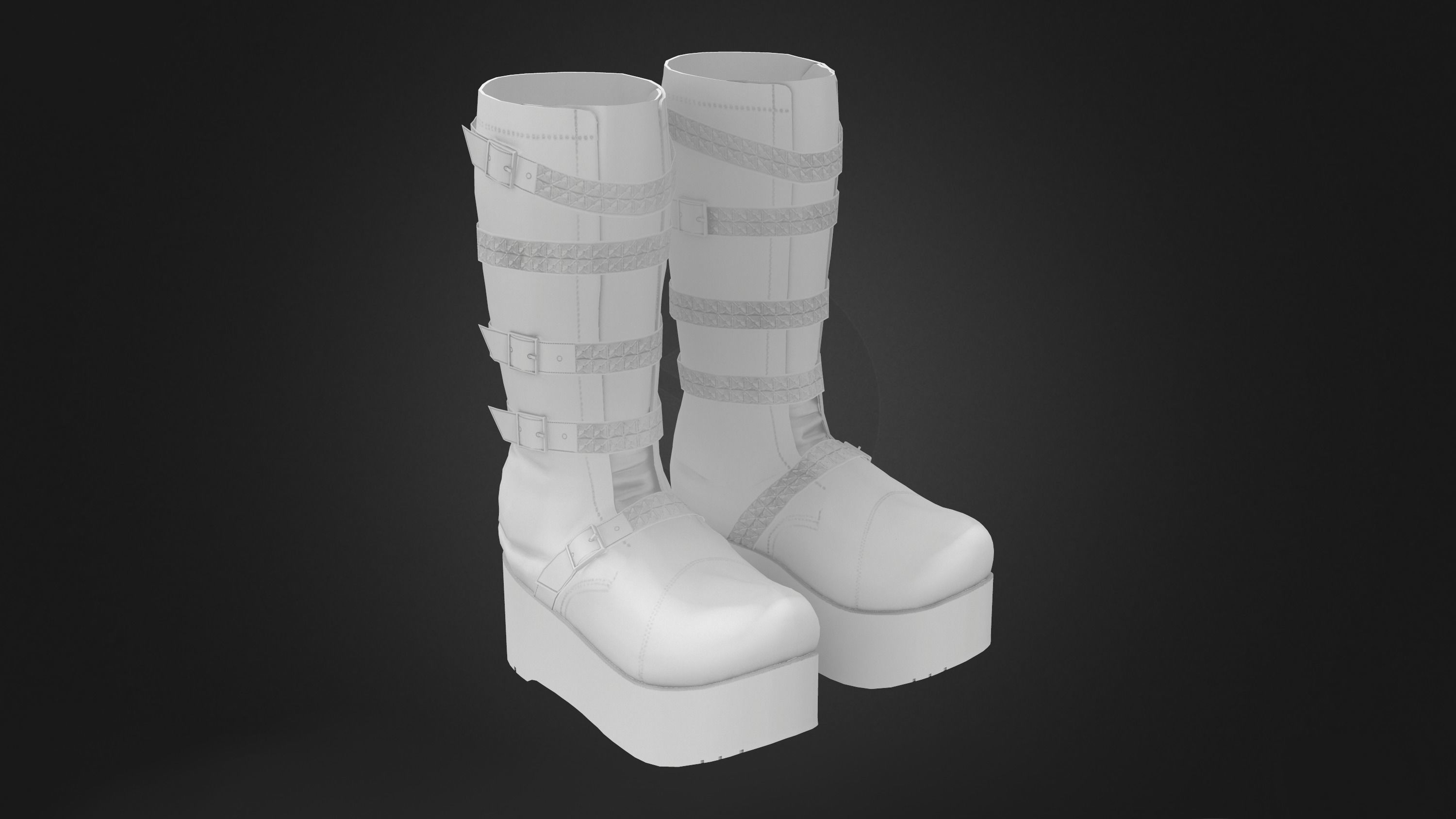 Black Mid Calf Platform Boots With Rivets Low-poly 3D model_8
