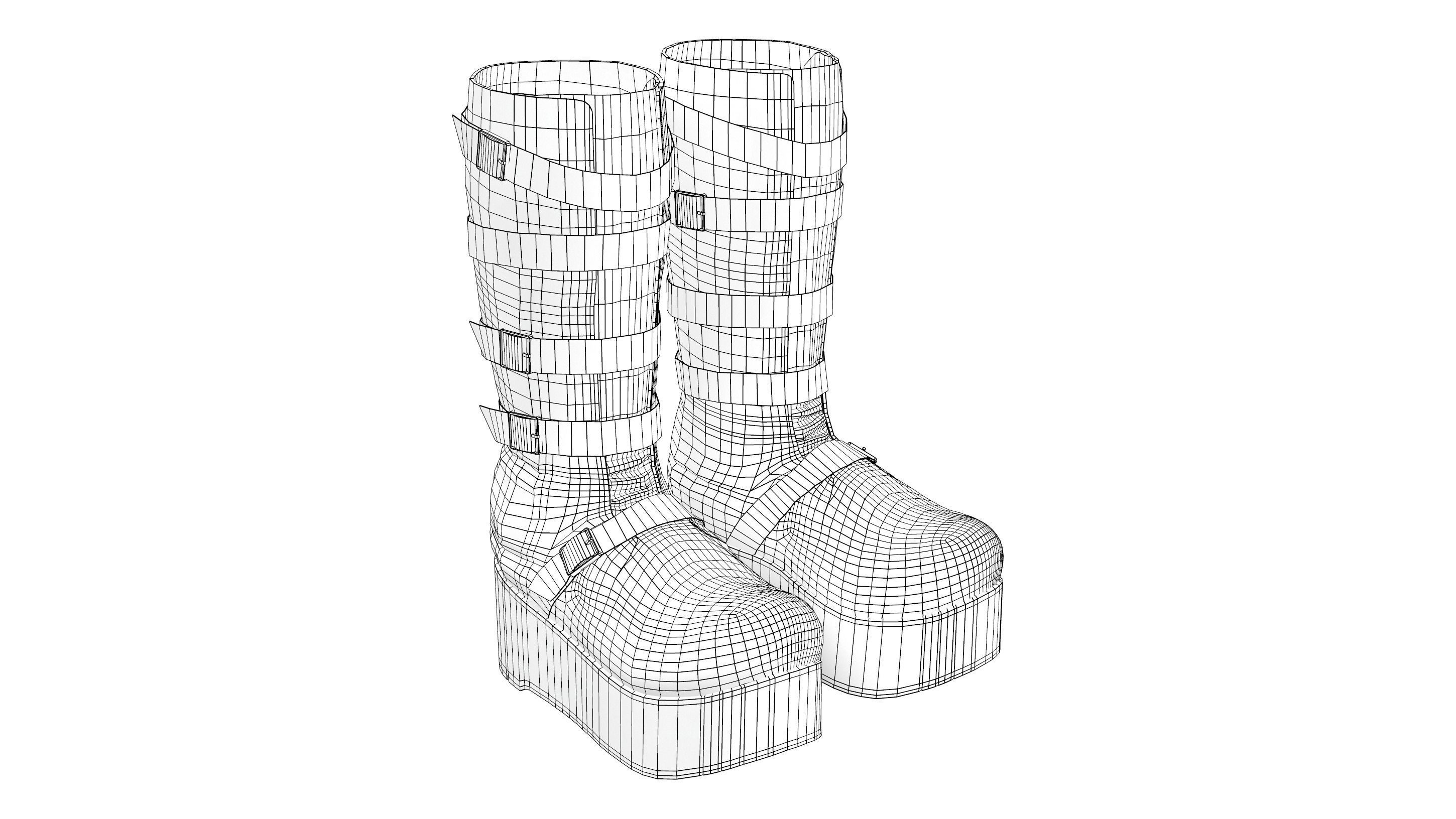 Black Mid Calf Platform Boots With Rivets Low-poly 3D model_6
