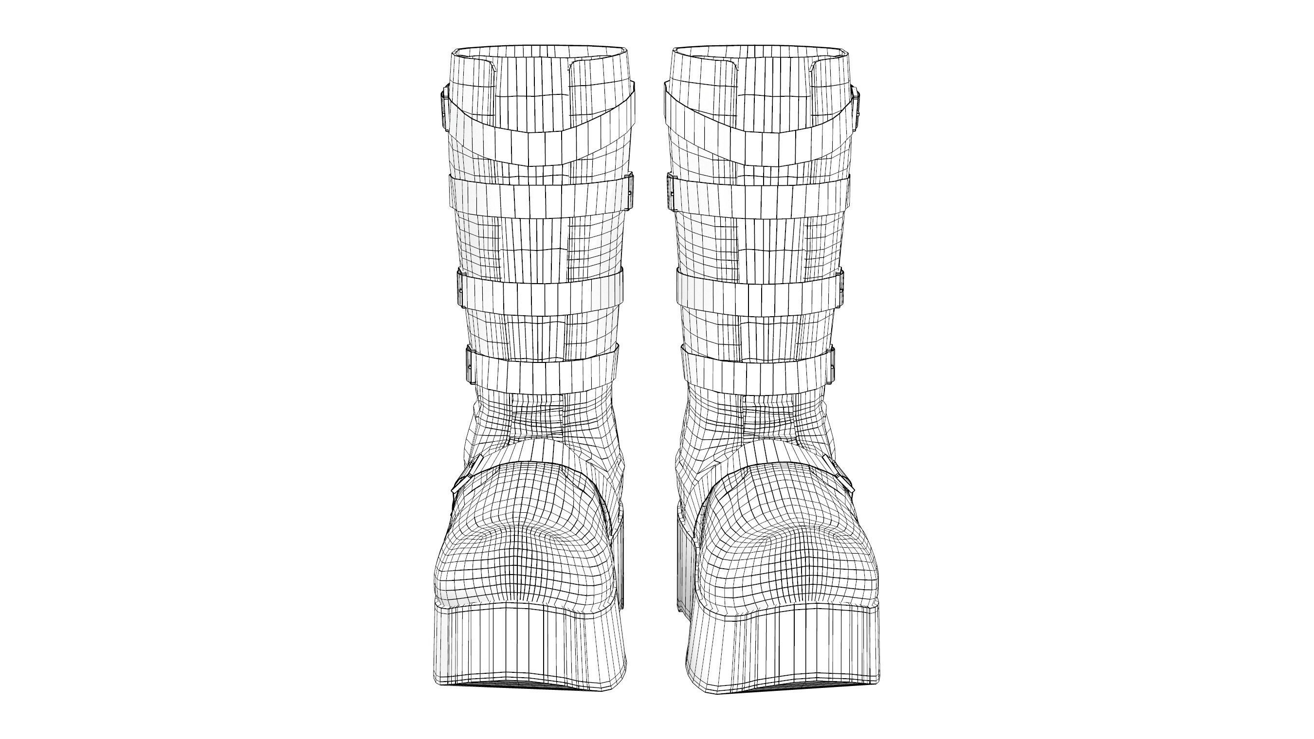 Black Mid Calf Platform Boots With Rivets Low-poly 3D model_7