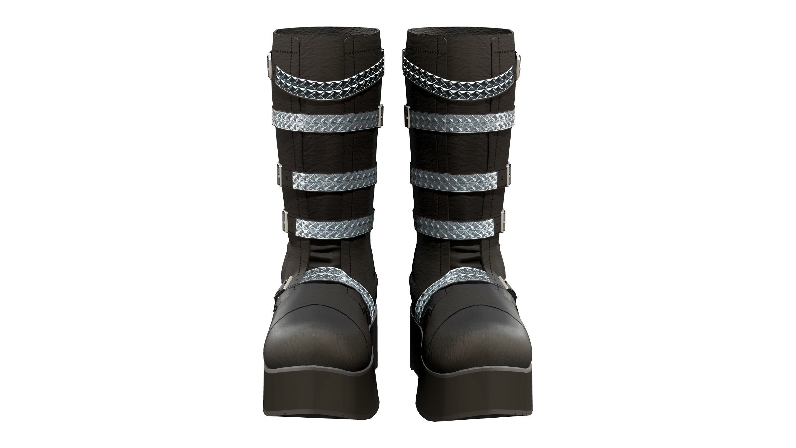 Black Mid Calf Platform Boots With Rivets Low-poly 3D model_2