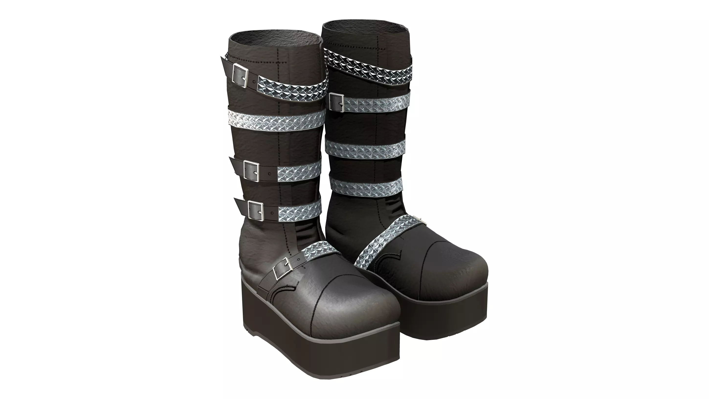 Black Mid Calf Platform Boots With Rivets Low-poly 3D model_0