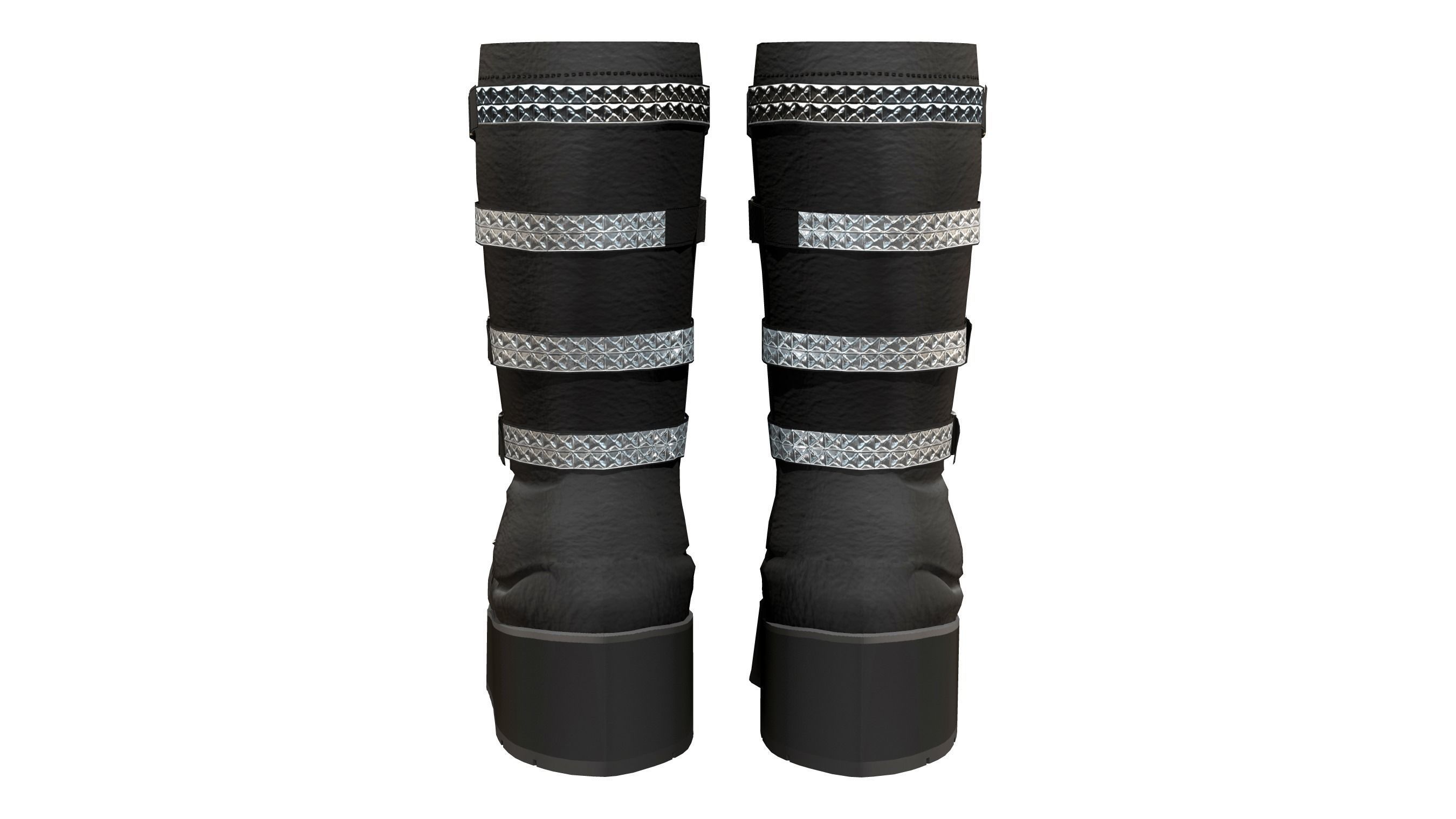 Black Mid Calf Platform Boots With Rivets Low-poly 3D model_4