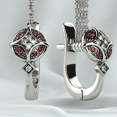 Ruby Gems Fashion Gold Earrings 3D print model