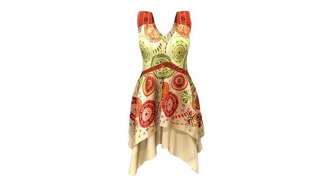 Boho Style Dress V1 Low-poly 3D model