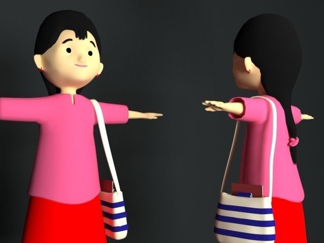 3d Meena cartoon 3D model_4