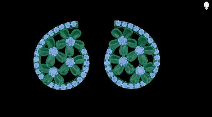 earring emerald and diamond earrings 3D print model