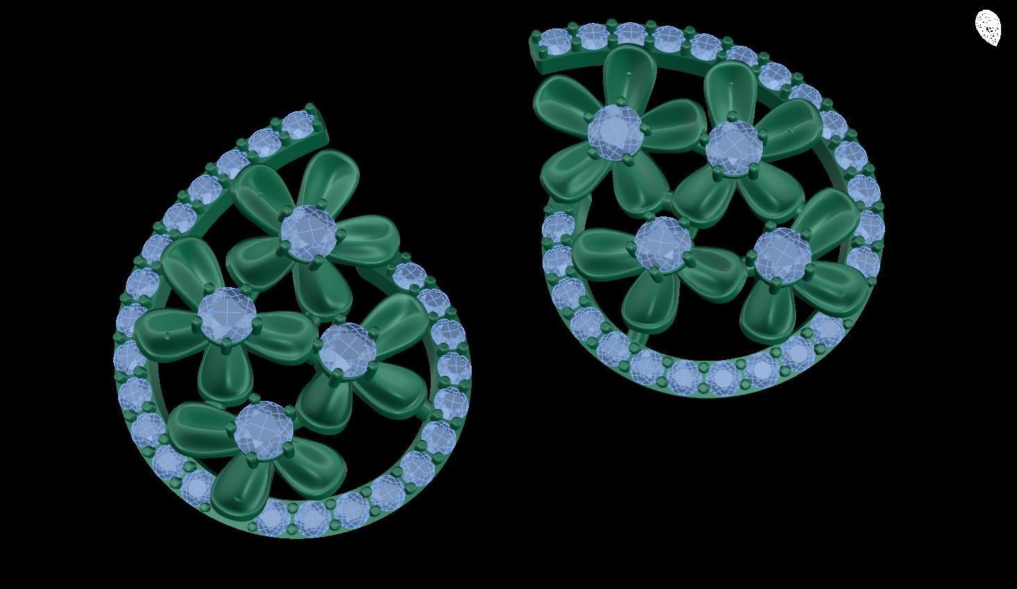 earring emerald and diamond earrings 3D print model_1