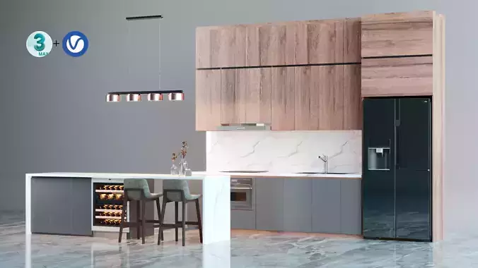 Modern Kitchen and Bar 3ds Max Model 
