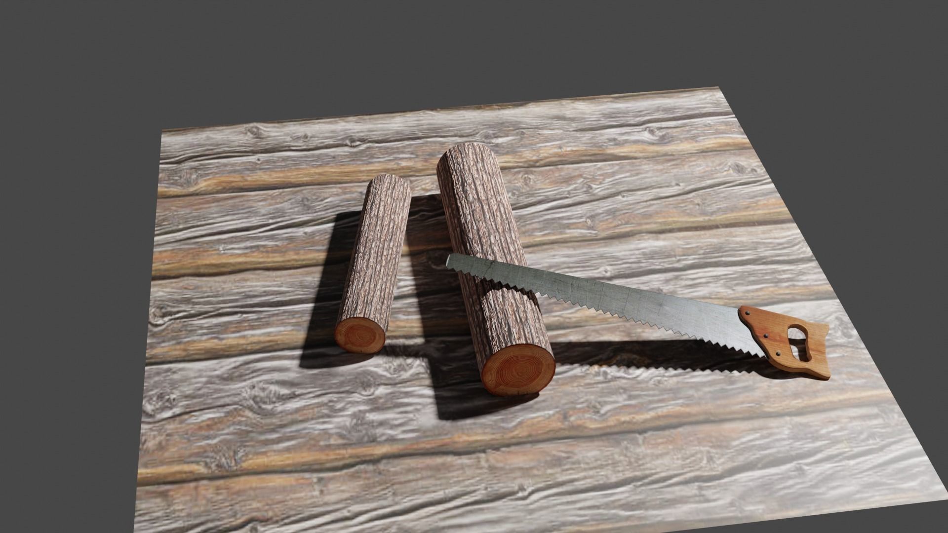 Handsaw and Wood Logs Low-poly 3D model_1