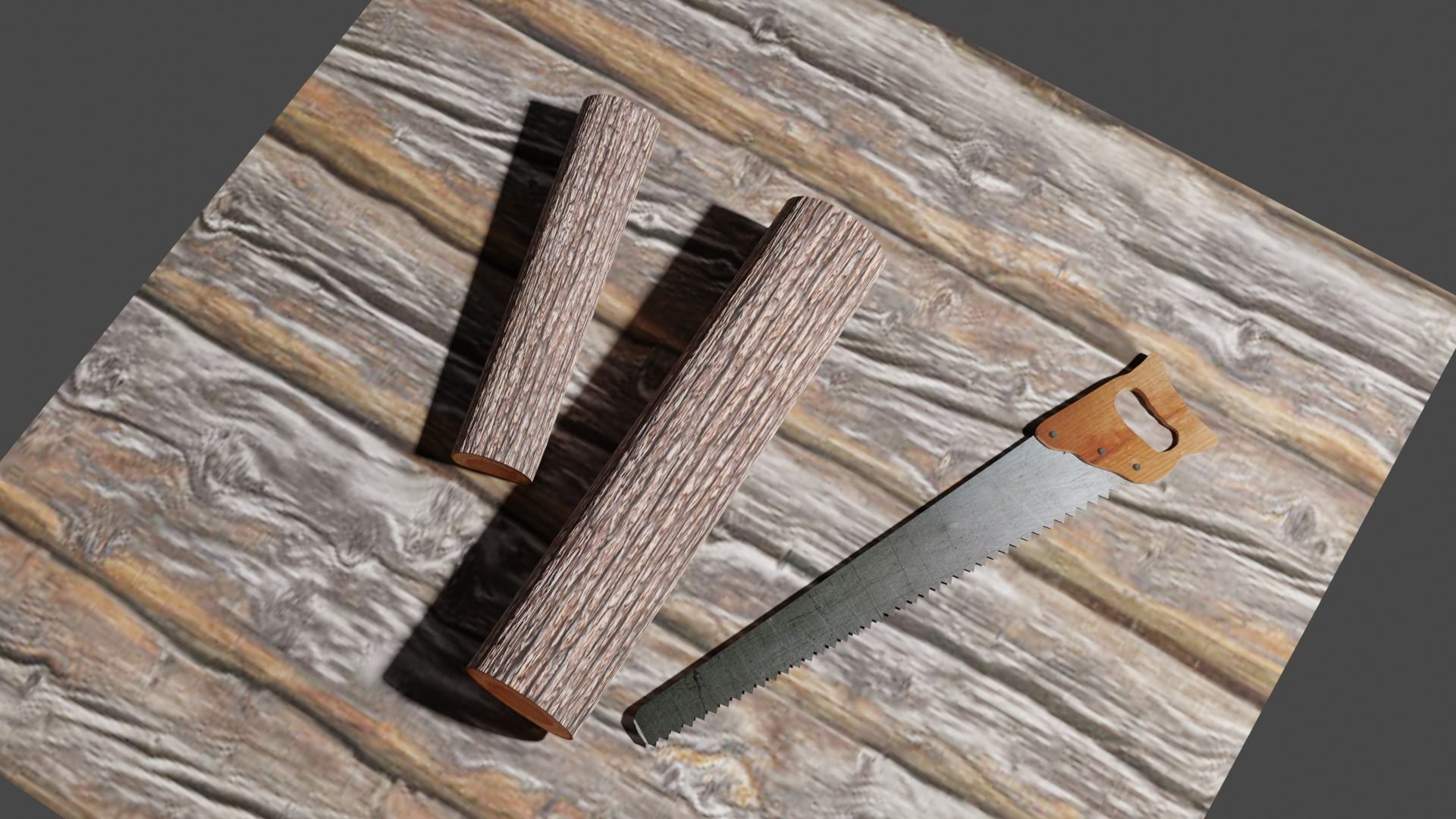 Handsaw and Wood Logs Low-poly 3D model_8
