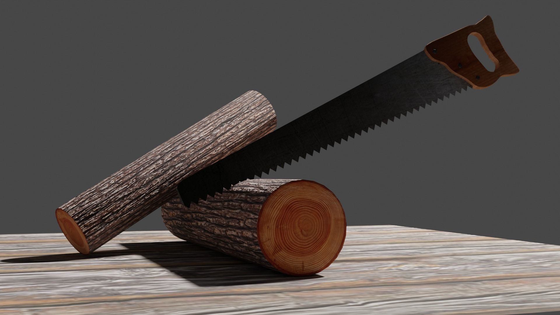 Handsaw and Wood Logs Low-poly 3D model_6