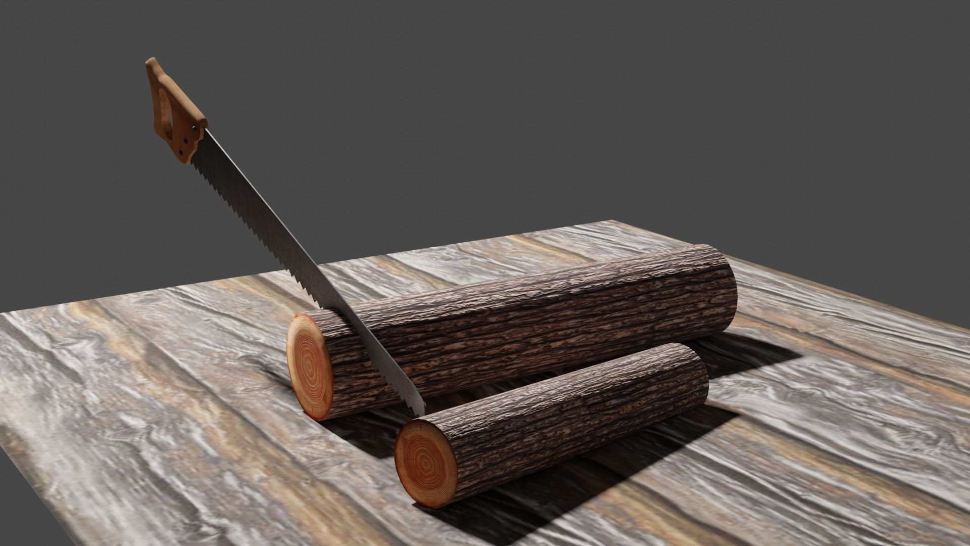 Handsaw and Wood Logs Low-poly 3D model_7