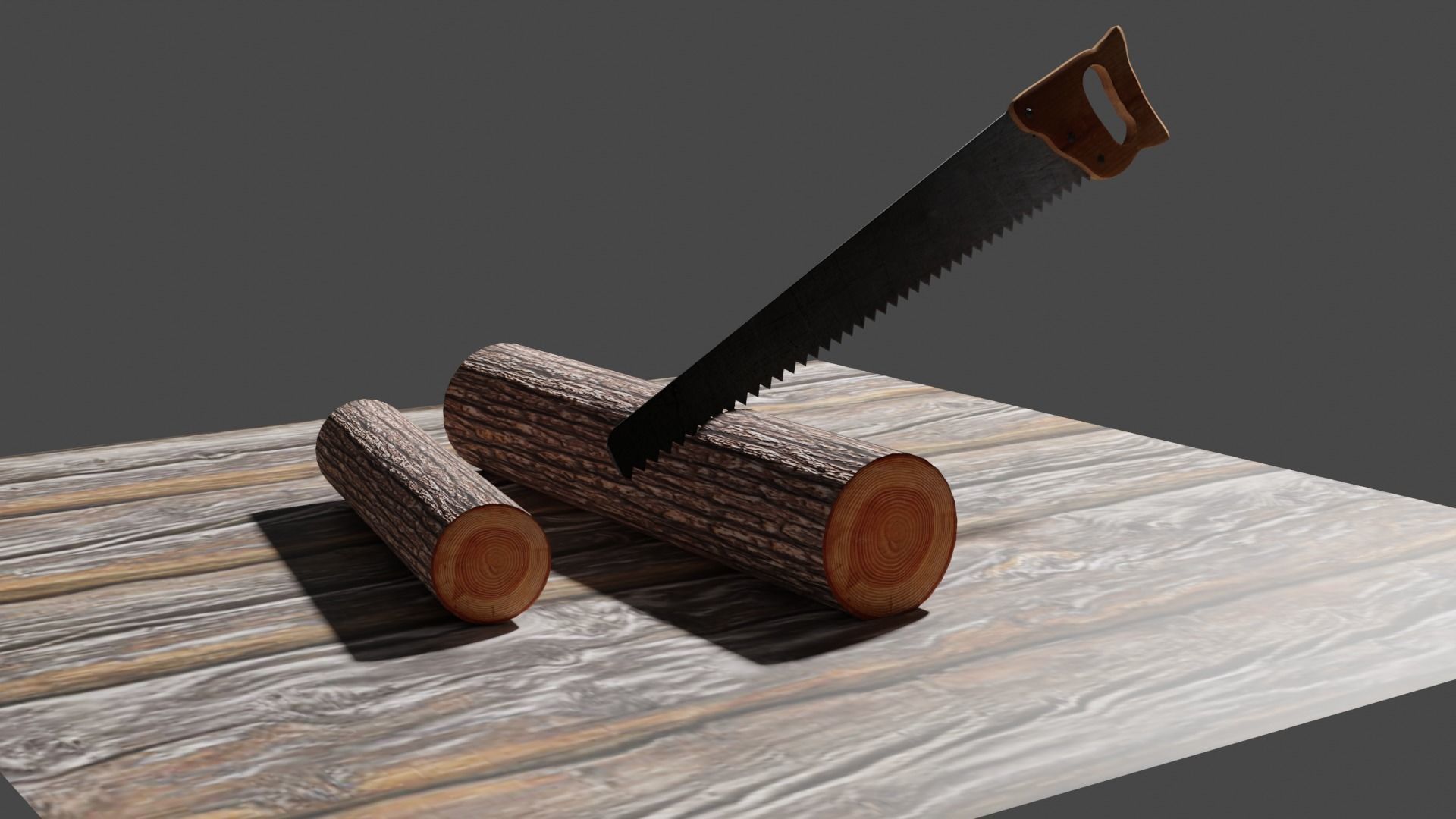 Handsaw and Wood Logs Low-poly 3D model_5